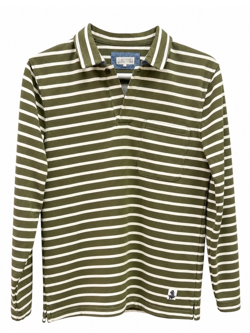 Men's Quaker Marine Olive & White Striped Polo Shirt with Chest Pocket size S